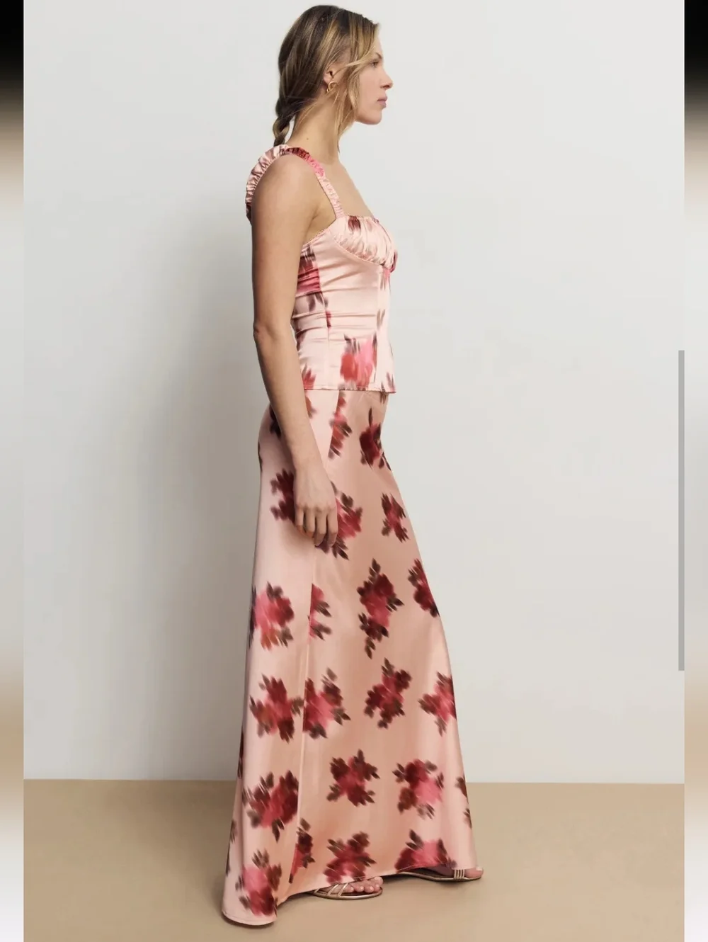 WeWoreWhat Pink Blurred Floral Print Satin Maxi Skirt Size 4